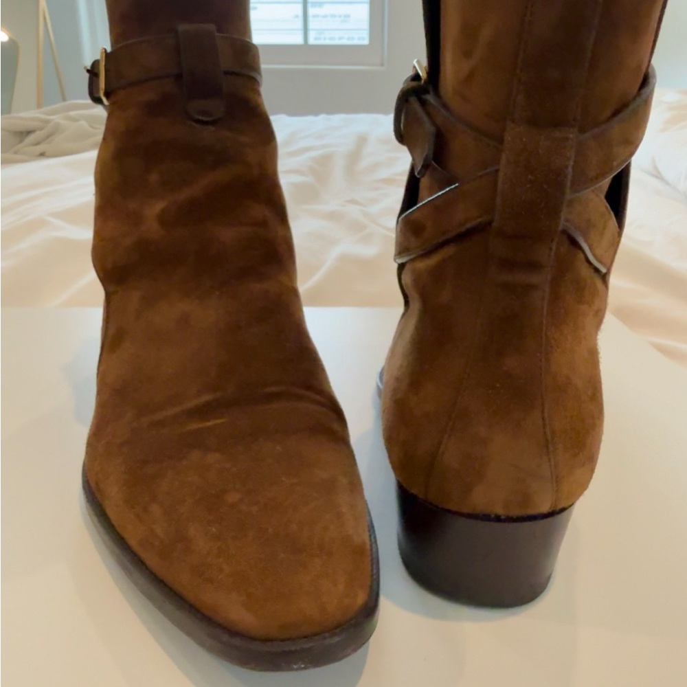 Saint Laurent Brown Ankle Boots with Buckle Detail